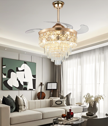 42" Crystal Invisible Ceiling Fan Light Dining Room Chandelier Lamp With Remote - Picture 16 of 16