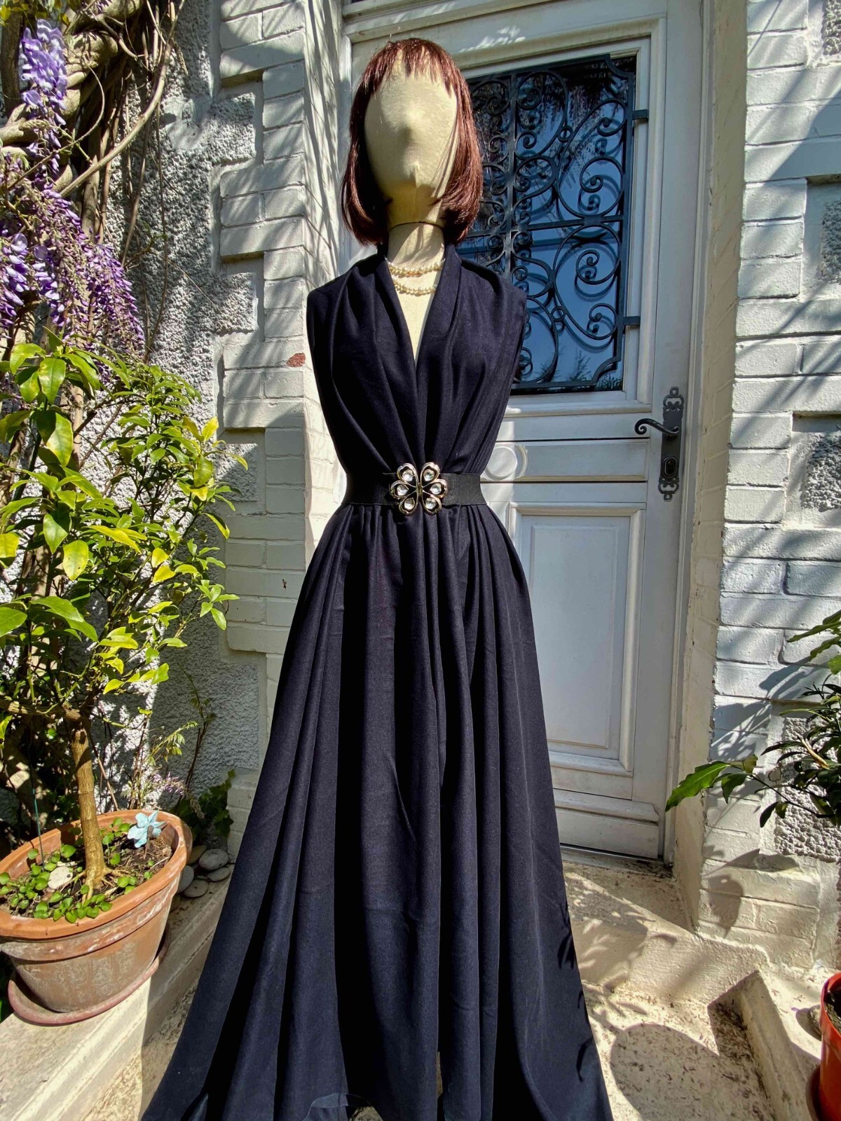 Satin de coton lourd bleu nuit coupon haute couture pour robe de soirée