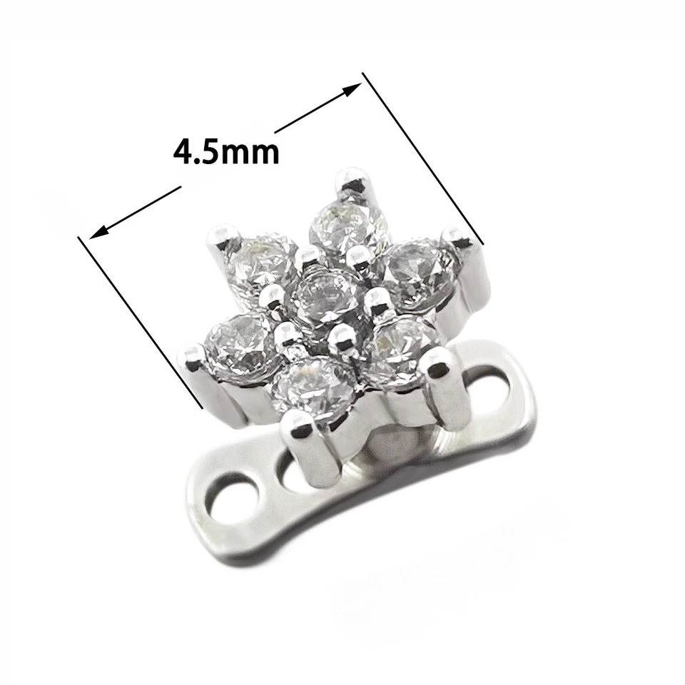 1PC G23 Titanium Base Clear CZ Micro Dermal Anchor Top Skin Diver Piercing 14G - Image 3 of 4