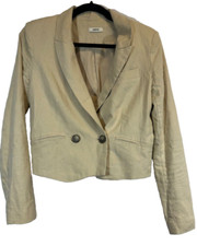 Jason Wu S/M Cropped, Double Breasted Blazer, Tan, Linen Blend Career Lined C6