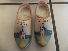 Pair of Dutch Wooden Shoes 4 1/2" long w/ Belgium on front of shoes painted