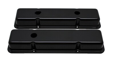 STEEL 1958-86 CHEVY SB 283-305-327-350-400 SMOOTH SHORT VALVE COVERS - BLACK