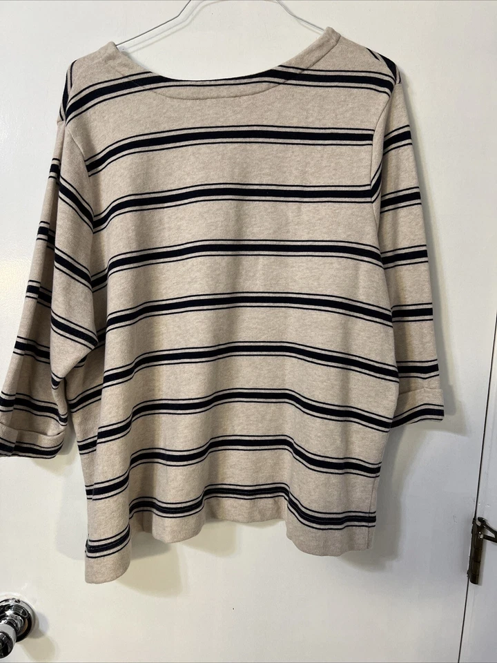 Coldwater Creek Tan Blue Striped French Terry 3/4 Sleeve Sweatshirt 2X Plus - Imagem 3 de 4