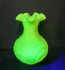 Vintage Fenton Lime Sherbet Green Satin Art Glass Drapery Peacock Vase 8in GLOWS