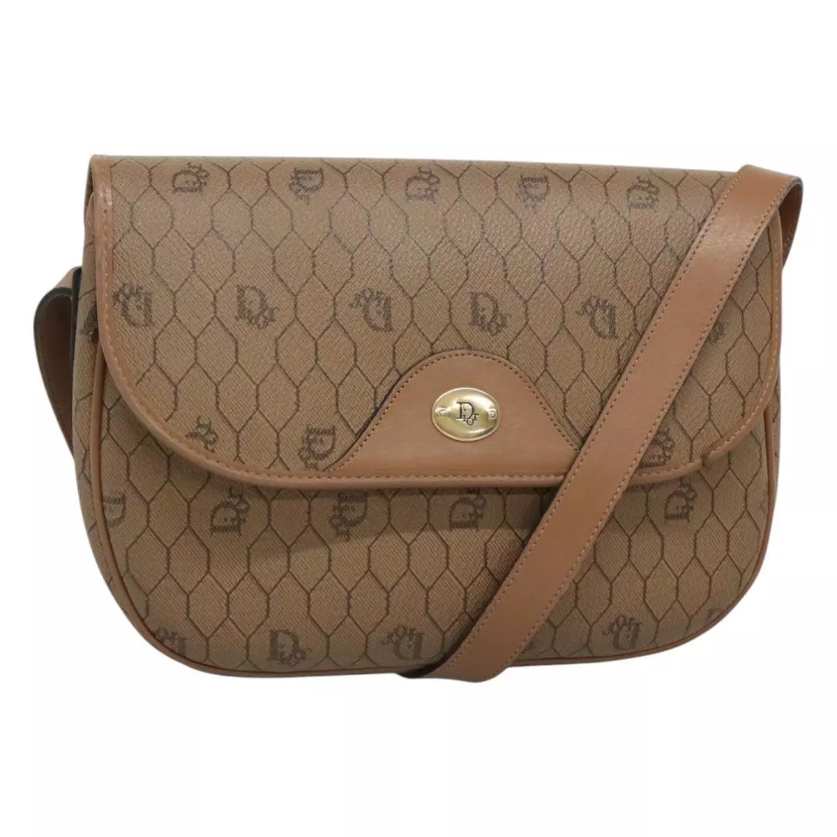 Sac bandoulière Christian Dior toile nid d'abeille PVC cuir marron authentique BA468