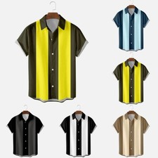 Men Shirt Bowling Retro Vintage Button Down Shirts Retro Short Sleeve-Top