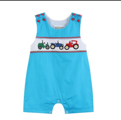 Lil Cactus Boys Baby Toddler Shortall - Blue Gingham Applique Romper With Adjustable Straps