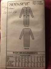 Butterick See & Sew 6561 Long Button Dress Misses Size 12-16 Pattern NO ENVELOPE