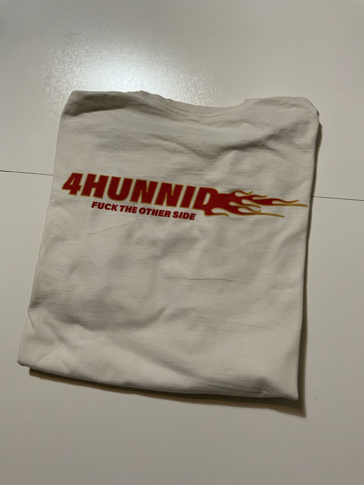 ALTRA T shirt girocollo YG 4 Hunnid F**k The Other Side Flames bianca grafica S S taglia 2XL