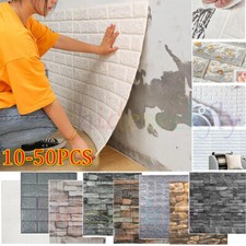 50PCS Large Stick On Tiles Self Adhesive Waterproof 3D Wall Sticker Tiles Decor.