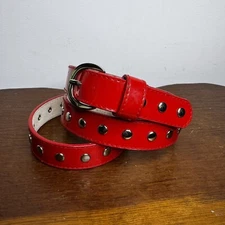 Cherry 🍒 Red Patent Leather Single Row Round Studs Indie Punk Goth 43” 36