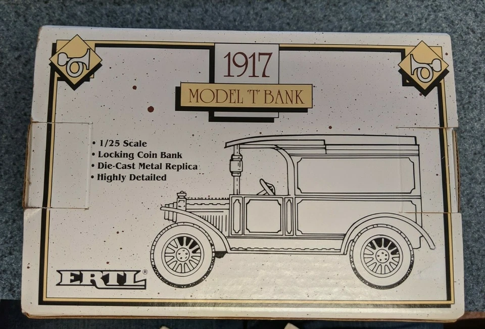 ERTL 1/25 Escala 1917 Ford Modelo T Van Agway Azul Die-Cast Bloqueo Banco de Monedas 1989 Foto 4 de 4