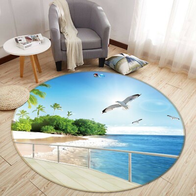 3D Balcony Seagull Beach NAO9859 Game Rug Mat Elegant Photo Carpet Mat Fay