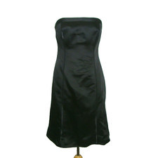 NWT ANN TAYLOR Black Satin Strapless A-Line Dress Size 6P Retail $189