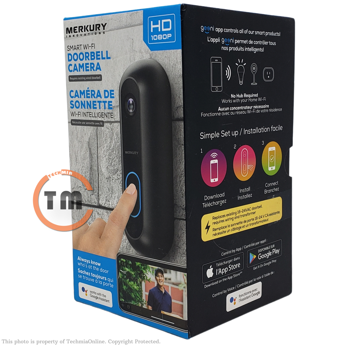 Merkury Innovations Smart Wi-fi Doorbell Camera Google Assistant