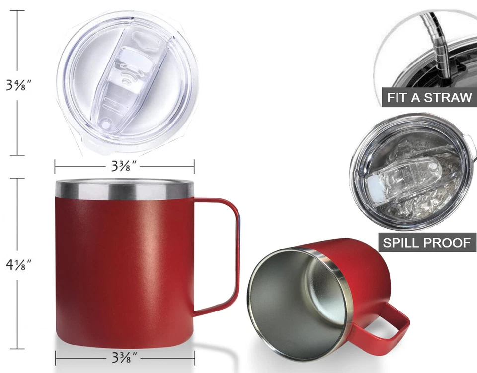 14oz Coffee Mug Slider Lid Stainless Steel Vacuum Double Wall Insulation Tumbler - Image 2 of 4