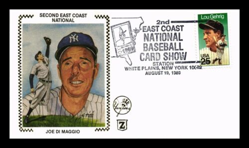 DR JIM STAMPS US COVER JOE DIMAGGIO BASEBALL EAST COAST CARD SHOW SILK CACHET - Picture 1 of 2
