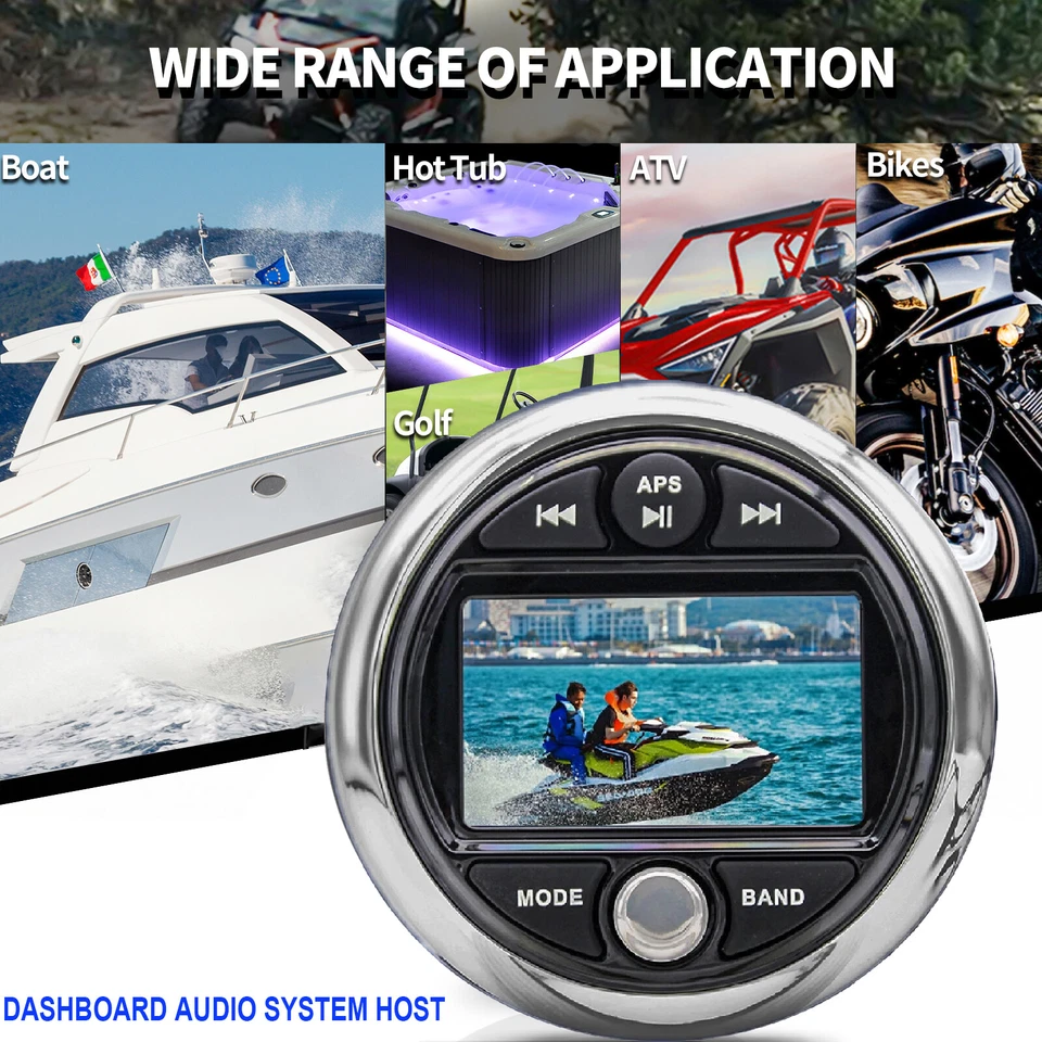 Waterproof Marine Audio Package w/ Boat Bluetooth Radio for ATV UTV RV UV Yacht - Image 3 of 4