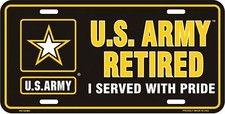 U.S. Army Retired United States License Plate Wall Sign Tag Made in the USA