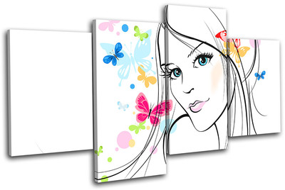 Girl Butterfly Vector Abstract MULTI Leinwand Wand Kunst Bild drucken