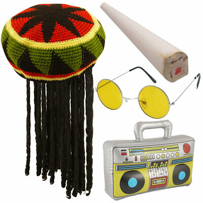 Disfraz Santa Compaña Disfraz De Rasta - Gorro Con Rastas, Gafas Redondas Y Joint Falso - Tema Jamaica Y Reggae Accesorios Disfraz Hombre