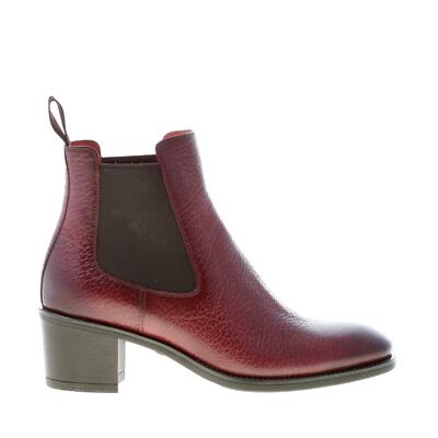 SANTONI women shoes Bordeaux hammered leather plain toe ankle boot Heel 5,5 cm