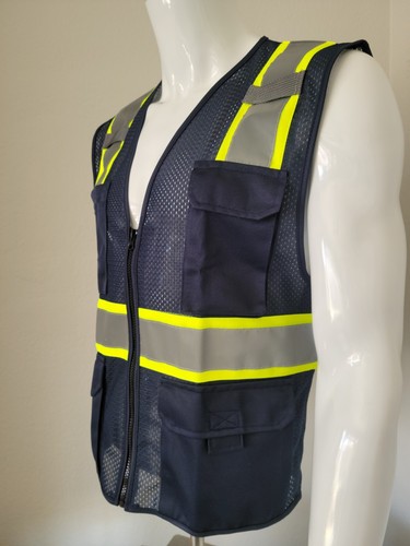 Navy Blue High Visibility Safety Vest Mesh fabric. (Small-5XL - Picture 3 of 7