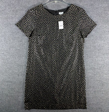 J Crew Womens Size 8 Black Gold Metallic Hearts All Over Print Shift Dress NWT