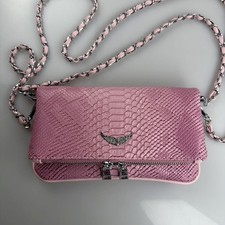 Zadig Voltaire Rock Wing Pink Snake Embossed Leather Crossbody Bag 22x15cm