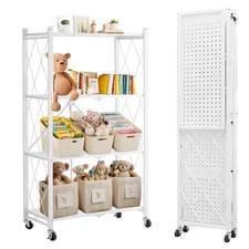 Toy Storage Organizer, 4 Tier Foldable Toy Storage Shelves with Wheels Foldin...