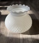 Vintage White Milk Glass Ruffled Top Hobnail Hurricane Lamp Shade 6.75" Fitter