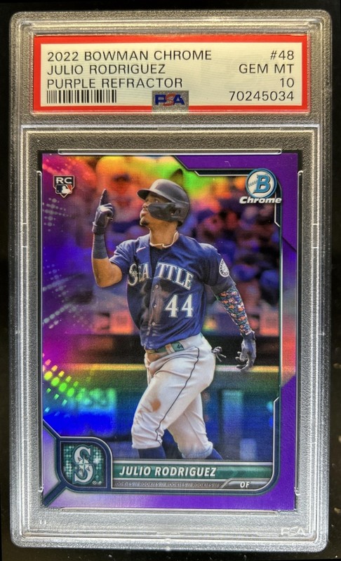 2022 Bowman Chrome Julio Rodriguez RC Purple Refractor #/250 Mariners PSA 10