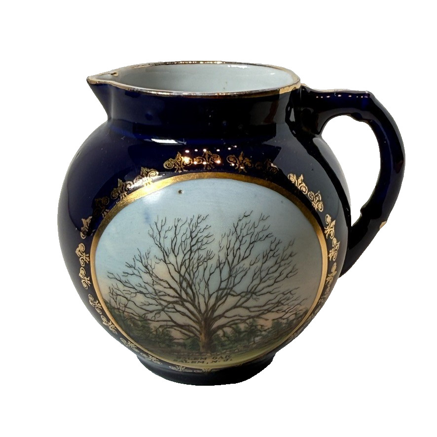 SALEM NJ NEW JERSEY Souvenir Porcelain Trinket ANTIQUE COBALT CREAMER