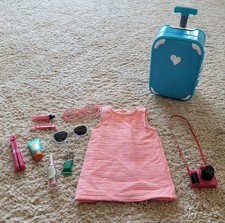 Doll Luggage Rolling Adjustable Handle Suitcase Fits American Girl Dolls Lot