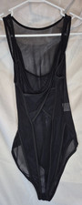 Womens Sheer Black Scoop Neck Sleeveless Crossover Bodysuit Size M NWT