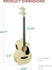 Best Choice Products Acoustic-Electric Bass Guitar 4-String Cream White Solid