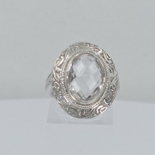 Sterling Silver 925 Clear Quartz Ornate Cocktail Ring Womens Size 6 Used