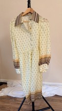 Vintage Boho Prairie Midi Dress Cream Floral Print Contrast Collar