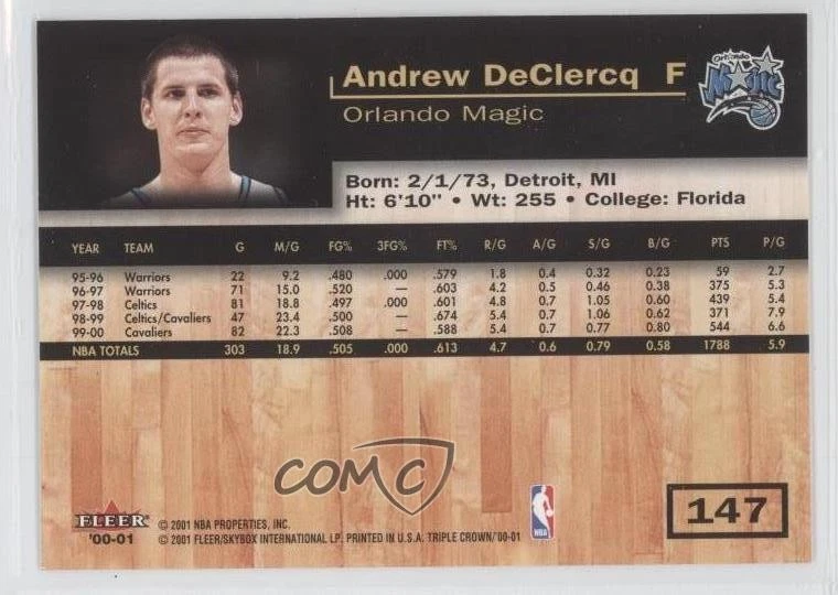 2000-01 Fleer Triple Crown Andrew DeClercq #147 - Image 2 of 2