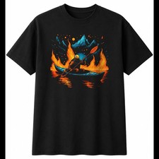 Detailed Kayak in Flames Retro Mens T-Shirt Black 100% Cotton Motoring Printed