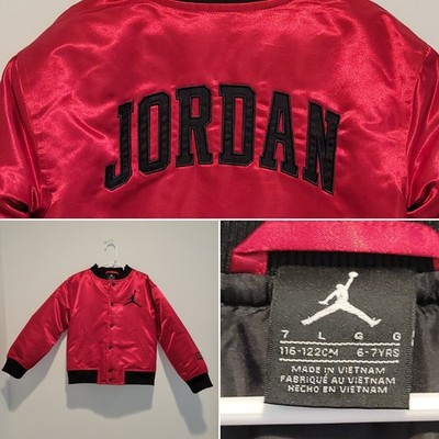 Michael Jordan Jumpman Youth L 6-7 YRS Red Satin Varsity Bomber Jacket Snaps