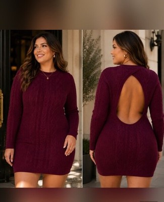   Bold Elements NWT XL Cable Knit Open-Back Sweater Dress   