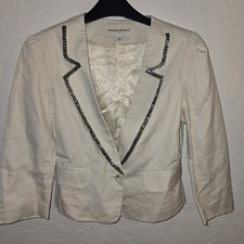 Banana Republic Women's Size 0 Cream Silver Accents Linen-Blend Blazer festive