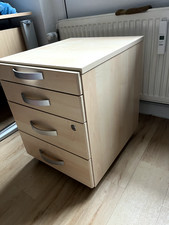 Schreibtisch Rollcontainer aus Holz, feststellbar, 1 Schublade abschließbar