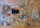 Vintage Costume Jewelry Lot Necklaces Brooches Rings Bracelets Gold Silver Pearl