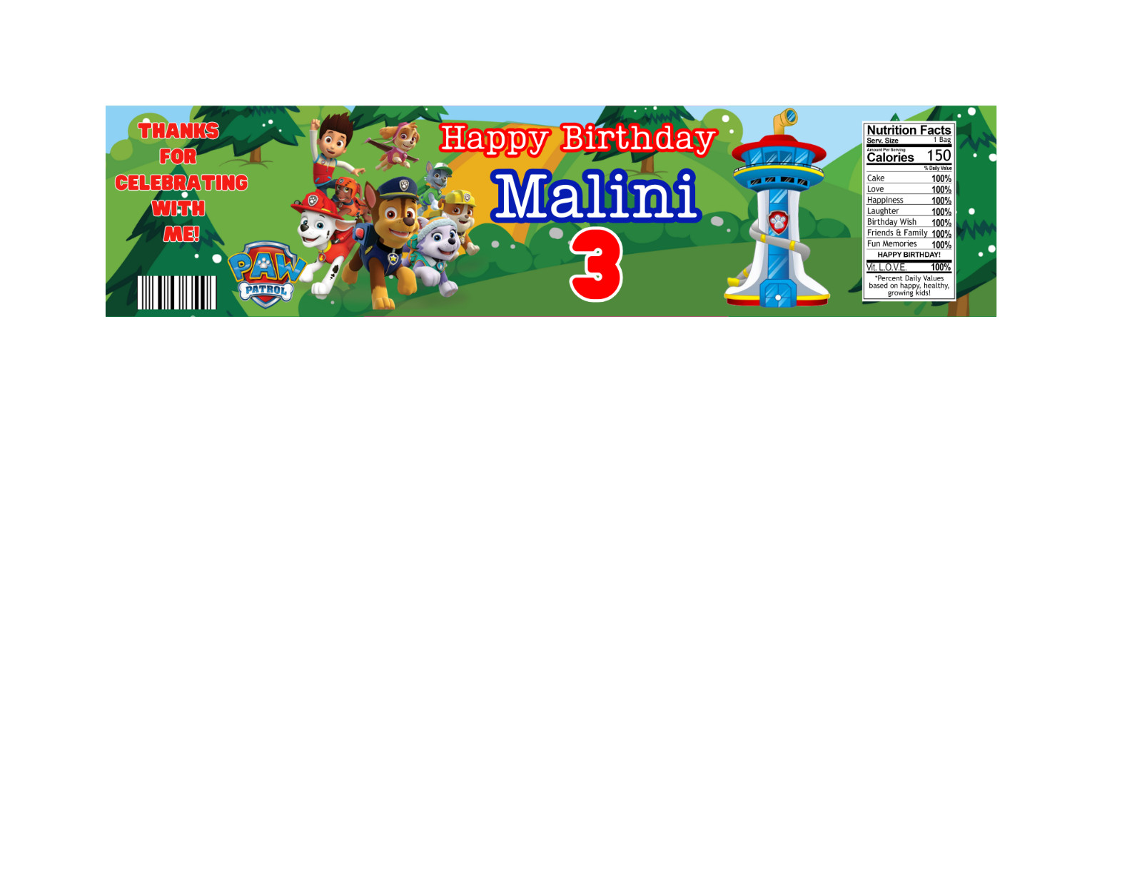 PAW PATROL PERSONALIZED KIDS PARTY DECOR BIRTHDAY CUSTOM NAM