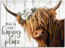 Highland Cow Wall Art 10x15 Framed Canvas This Is Our Happy Place Decor