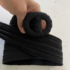 Vintage 80s Black Cinch Belt Fabric Covered Round Buckle Wide Waist Belt S XS