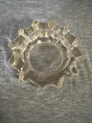 Ashtray Small thick glass starburst sun 4 inch wide 1 inch Deep Clear Vintage