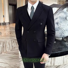 Men's Suit Jacket Double Breasted Business Wedding Tuxedo Blazer Casual Coats